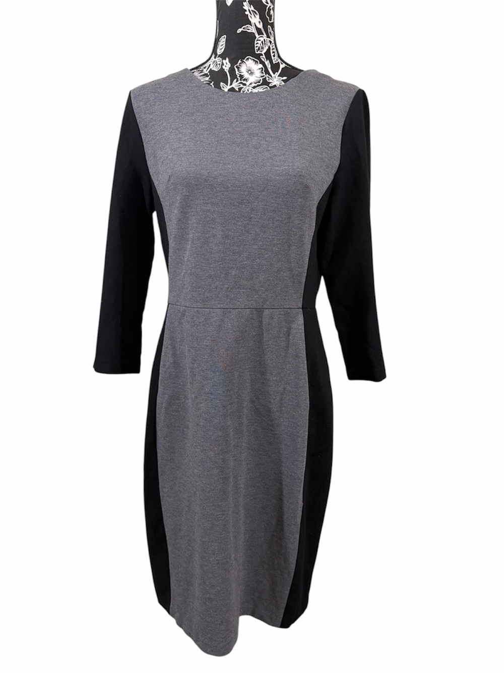 Talbots Gray Center Panel Sheath Dress with Black Side Panels